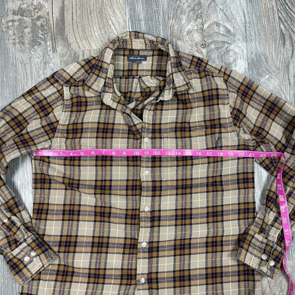 Eddie Bauer Mens Bristol Flannel Shirt Medium Brown Long Sleeve Plaid - Picture 4 of 7